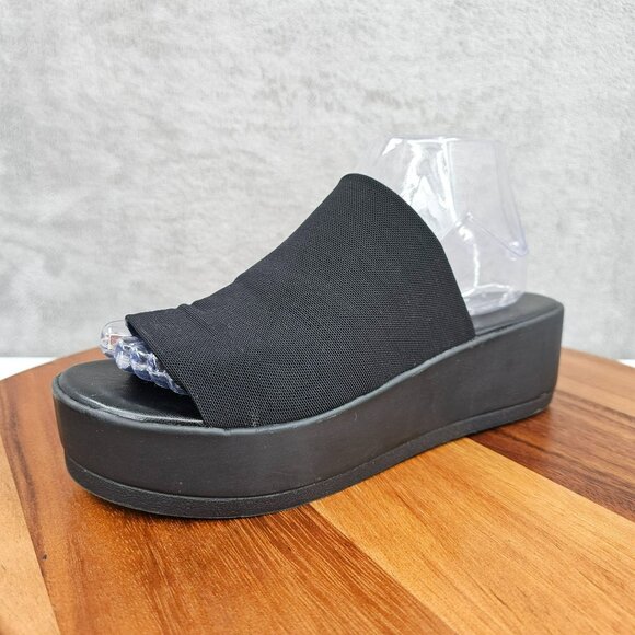 Mossimo Platform Slides 8 Black Fabric Stretch Flatform 90s Retro Stylish Trendy - Picture 1 of 14